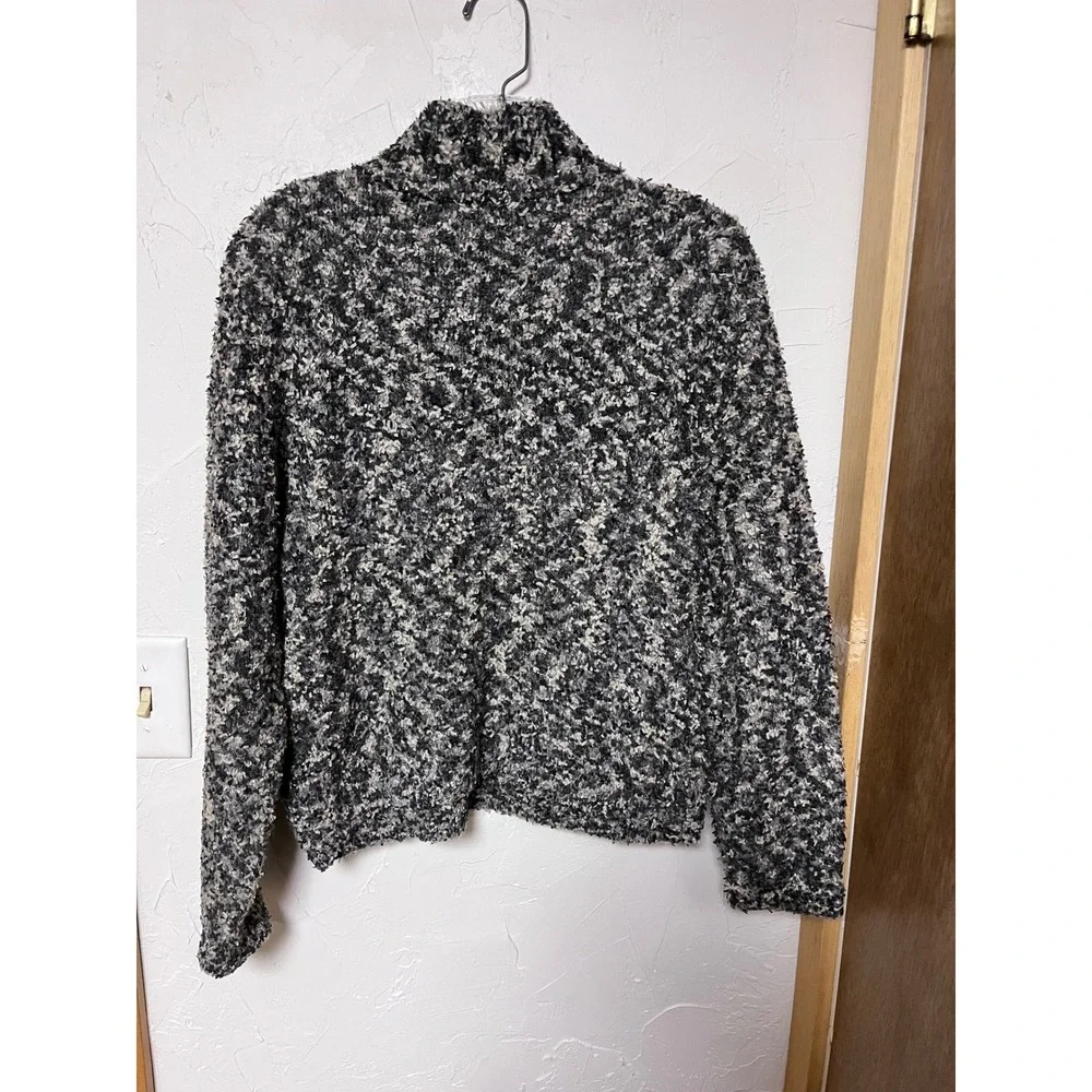 Jamie Sadock Womens Grey‎ Wool Blend Full Zip Mock Neck Fuzzy Knit Jacket Medium